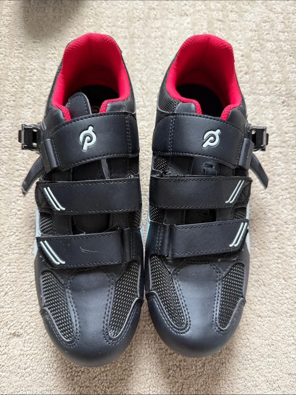 Peloton Men's Athletic Cycling Shoes in Black with Pink Interior